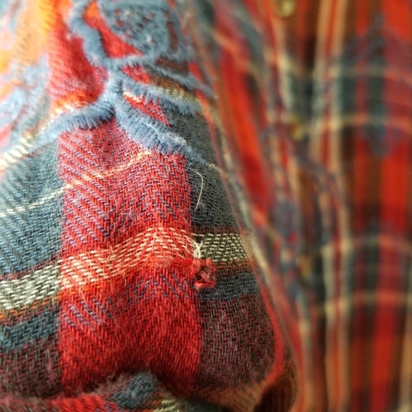 Free People Magical Plaid Embroidered Button Down Shirt Small - Picture 13 of 13